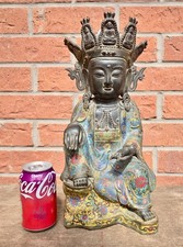 MAGNIFICENT LARGE OLD CHINESE BRONZE CLOISONNE BUDDHA - CHARACTER MARKS - RARE
