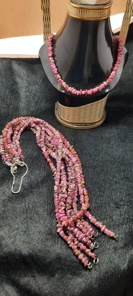 100% Natural Raw Ruby Corundum 8mm Necklace 925 Sterling Silver From Afganistan - Image 4 of 4