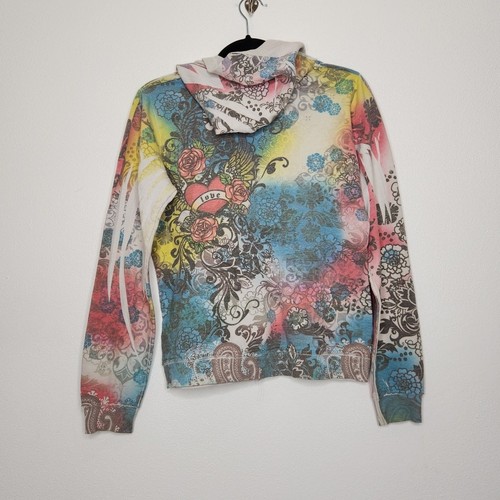 Vintage y2k Zip Hoodie Love All Over Ed Hardy McBling Style Sweatshirt Large - Picture 5 of 5