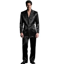 New Soft Satin Suits Reguler Fit Double Breasted Diamonds Lapel Jacket for Weddi