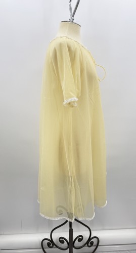 Vintage VANITY FAIR Yellow Sheer Nylon Peignoir Lingerie Robe Negligee Floral - Picture 4 of 16