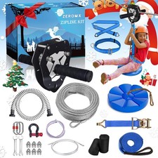 Zip Line Kit 120ft 150ft for Kids Adults Up to 380lb   Removable Lion Trolley...