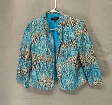 Kasper Separates Women Jacket 6 Blue Printed 100 Polyester Open Front Coat