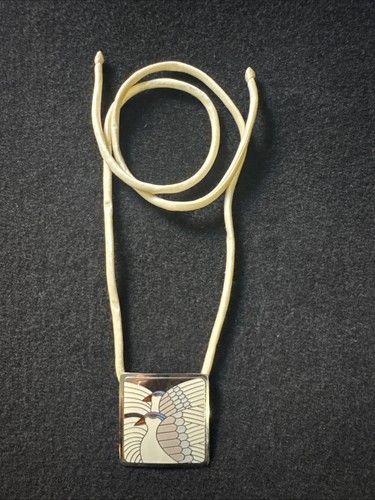 Laurel Burch Necklace, Moon Doves, 80s Designer W/ Satin Rope