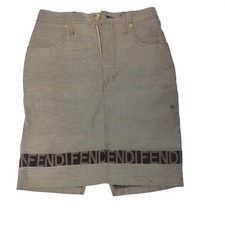 Fendi Jeans Vintage Logo Tape Denim Mini Skirt Taupe Gray Made in Italy 26