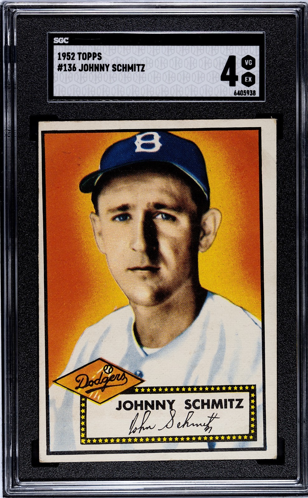1952 Topps #136 Johnny Schmitz Brooklyn Dodgers SGC 4 VG EX