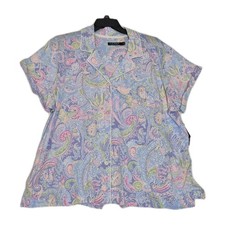 Lauren Ralph Lauren Women's Pajama Set Size 3X Paisley Embroidered Logo Blue 28