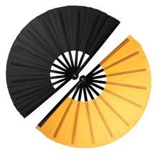 QIRMIZI 2 PCS Large Rave Fan Folding Clack Popping Line Dancing Black,orange