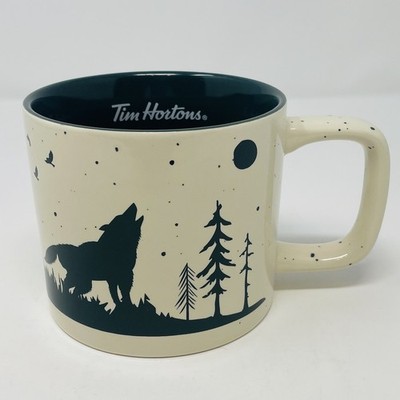 Tim Hortons 2019 Holiday Edition Ceramic Mug Wolf Wilderness Landscape 16 oz