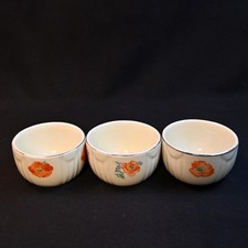 Hall Set 3 Custards Ramekins Orange Poppy 3 Different Flowers Platinum 1933-1953