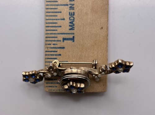 Victorian Gold Tone Locket Brooch Pin Floral Vine Blue Glass Pearl Beads 2” - Picture 12 of 12