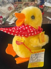 Adorable Steiff Cosy Movi Plush Duck Yellow Duckling Red Bandana 5376/12 1980's.