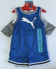 PUMA Kid Boys' 3-piece Active Set Gray Tee, Blue Tank, Blue Shorts, 4T, NWT