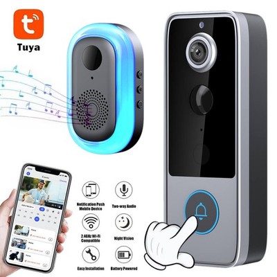 Video Doorbell Security Camera Tuya Wifi PIR Night Vision w/Indoor Bell Doorbell