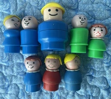Fisher-Price Little People Figures Set of 7 Small & 1 Large, Wood & Plastic Vtg