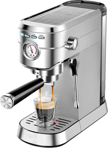 20 Bar Espresso Machine with Milk Frother Compact Coffee Maker 34oz Tank Silver