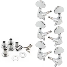 Hordion 6pc Guitar Tuning Pegs, Chrome Tuners Machine Head Set, 3 Left 3 Right