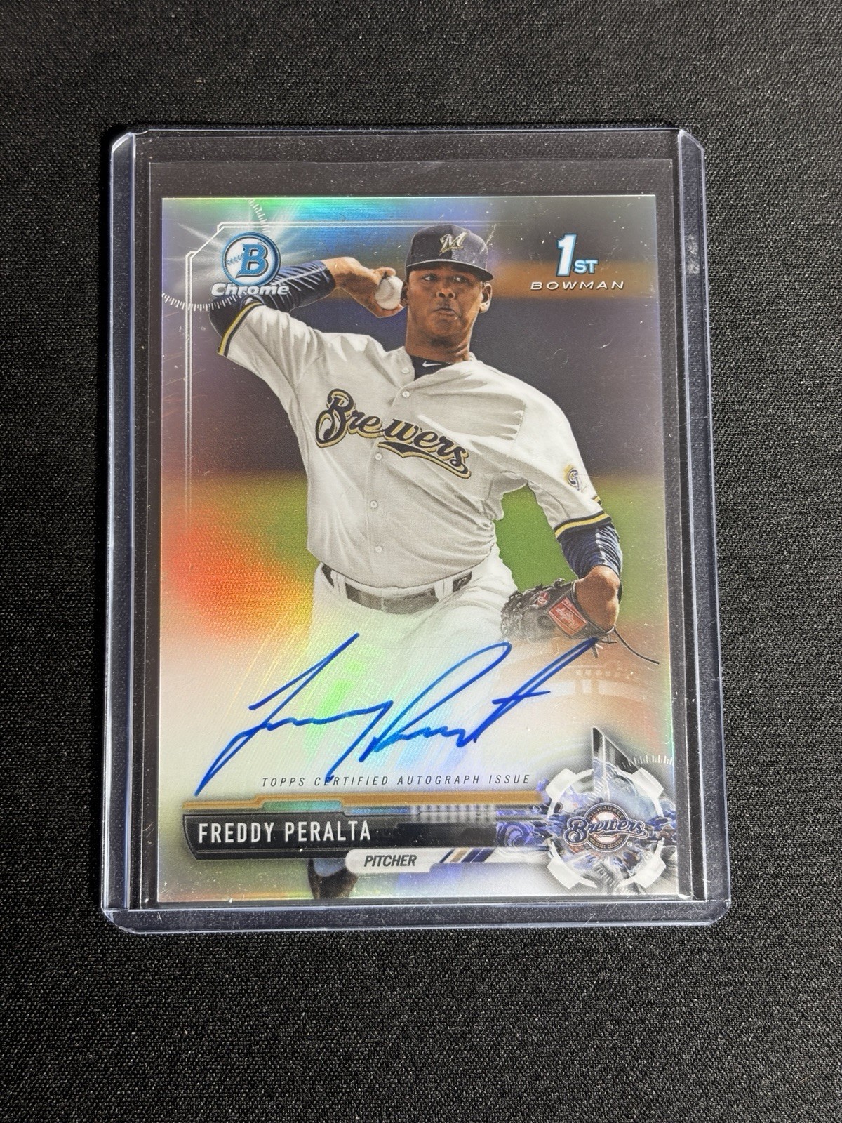 2017 1st Bowman Chrome Freddy Peralta Refractor Auto Brewers RC /499