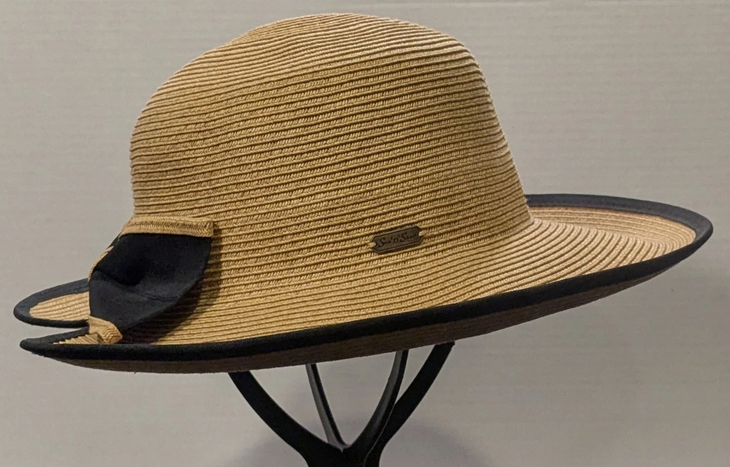 SUN 'N SAND Womens Straw Hat Boho Chic Bow Beach Adjustable UPF 50 VGood