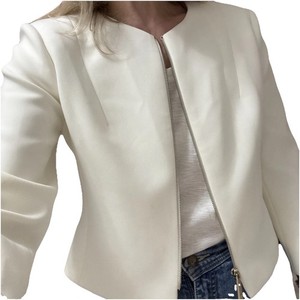 Ted Baker London White Blazer Sz S 3/4 Sleeve Zip Jacket Chic Euc Mod Designer