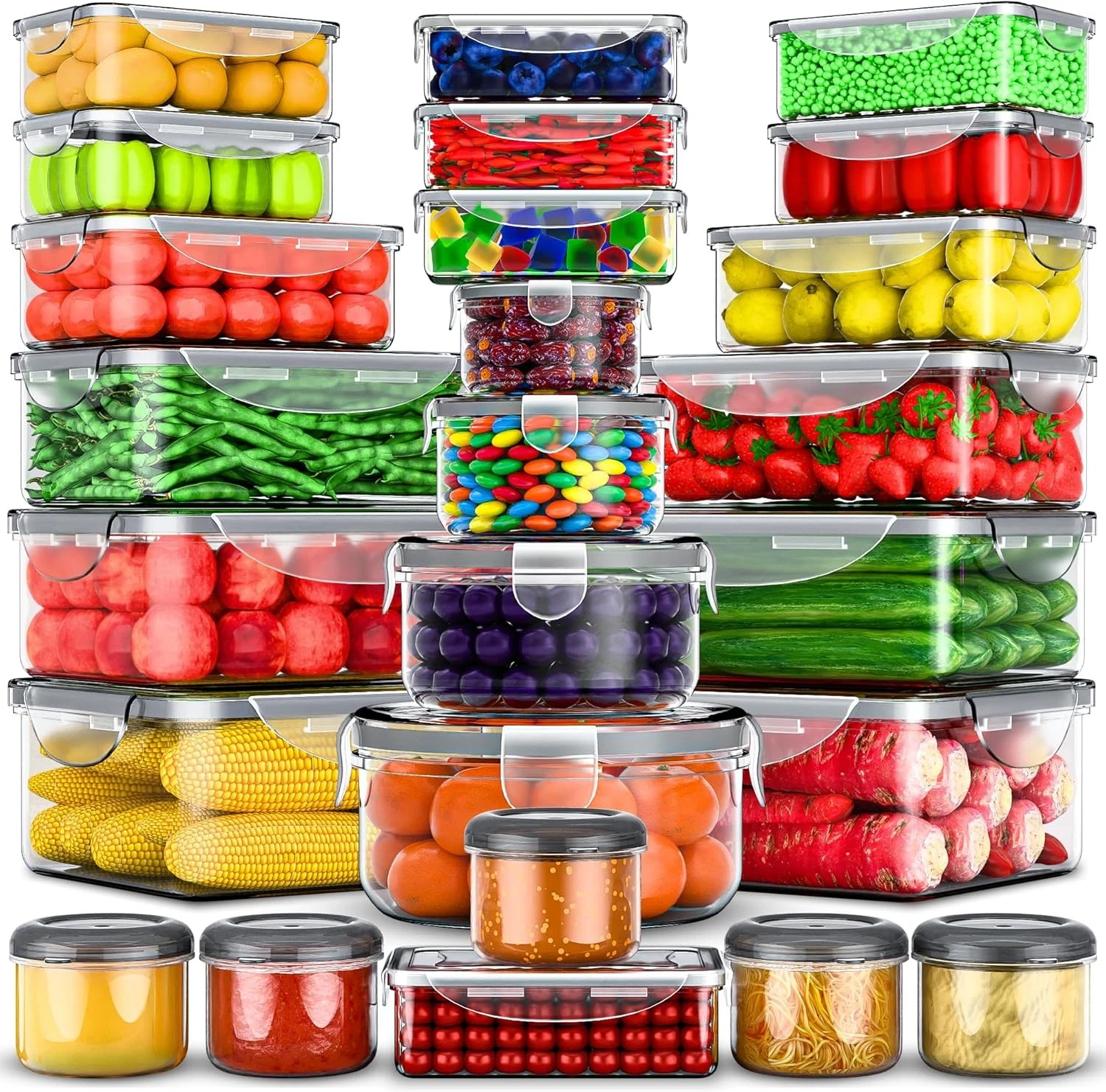 50 Pcs Large Food Storage Containers W/ Lids Airtight-85 OZ to small