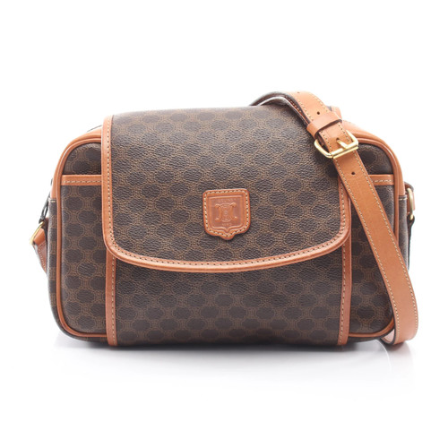 Celine Macadam Shoulder Bag PVC Leather Dark Brown Used Authentic