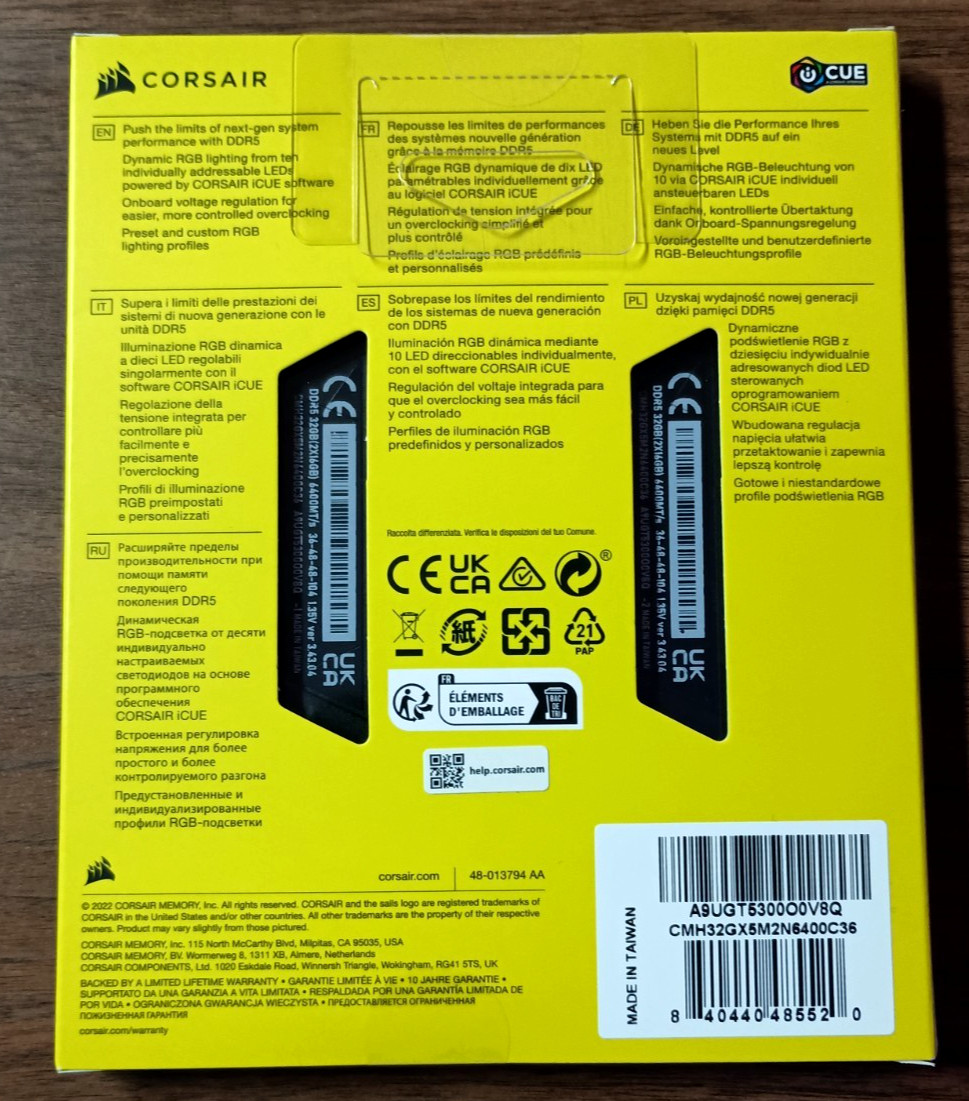 Corsair Vengeance RGB Desktop Memory 32GB 2x16GB  DDR5-6400 CL36 XMP 3.0 ⚡Sealed