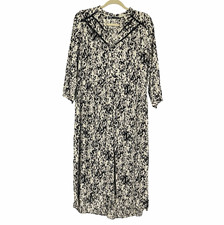 Zara Womens S Midi Dress Black White Abstract Print Boho Artsy Tunic Lace Trim