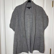 Gray Textured Knit Shawl Collar Cardigan