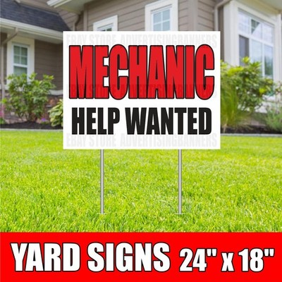 MECHANIC HELP WANTED Yard Sign with H-Stakes Repair Service Now Hiring Job Open