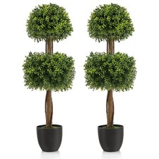 Set of 2 Artificial Boxwood Topiary Double Ball Tree Faux Plant Fake Plant
