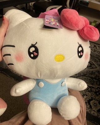 Hello Kitty Kawaii Eyes Plush Backpack w/ Zipper Pocket Pink Straps 