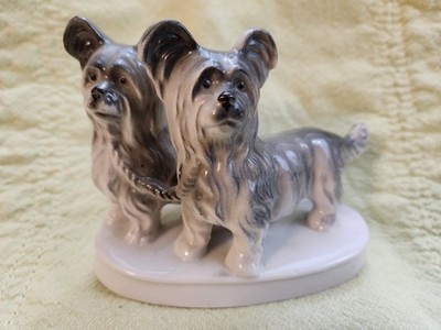 Vintage German Porcelain Skye Terrier Dogs Pair Carl Scheidig c1935-72