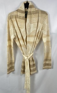 Lauren Ralph Lauren Women's Beige Linen Geometric Jacquard Cardigan Sweater Sz S