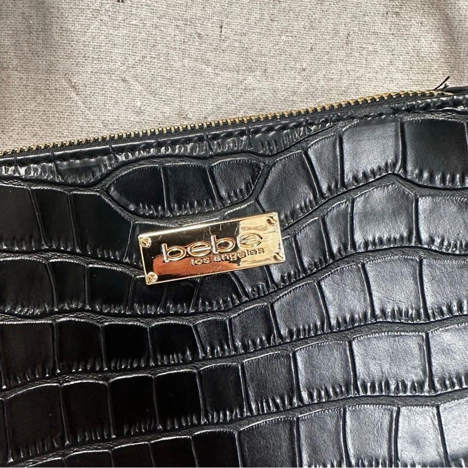 Bebe faux leather black croc Tara Mini Shoulder Hobo Saddle Bag - Image 2 of 4