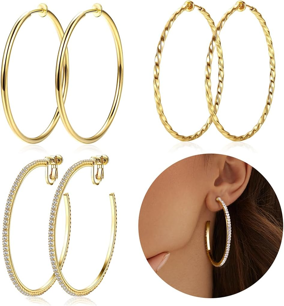 Clip on Hoop Earrings for Women Non Pierced Ears,Gold Clip on Earrings Non Pierc