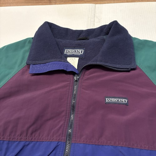 Vintage Lands End Jacket Mens Medium Green Purple Blue Squall Retro Colorblock - Picture 2 of 7