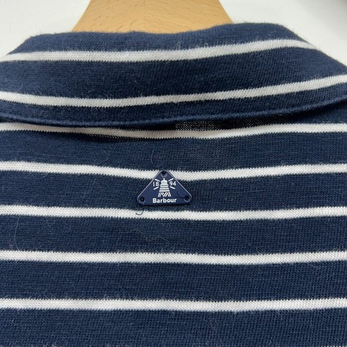 Barbour Navy Blue White Preppy Stripe Long Sleeve Button Knit Merseyside Shirt 6 - Picture 6 of 8
