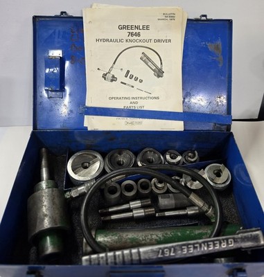 Greenlee 7646 Hydraulic Knockout Punch Driver Set 767 Pump Steel Case Manual...