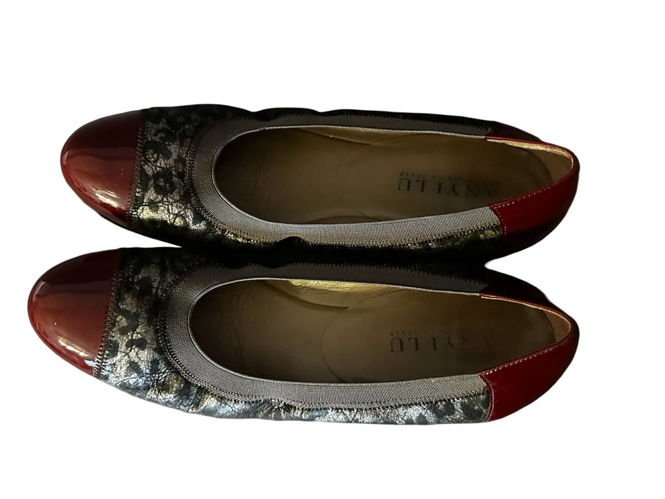 Anyi Lu Lacey/Patent Maroon Black Lace Comfort Ballet Flats Women’s Sz9.5/40.5 - Image 2 of 4
