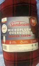 Sunbeam Microplush Oversized Heated Throw – Red/Black Plaid (60" x 80") Sunbeam