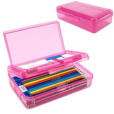 Double Layer Pencil Box, Large Capacity Plastic Pencil Case, Hard Pencil Case...