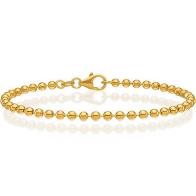 14K massives Gelbgold 3,2 mm klassische Kugelkette Perlenarmband 7,25 Zoll