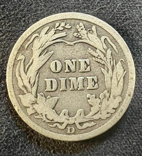 1911-D Barber Dime 10C Silver - Very Good (VG) - Picture 2 of 6