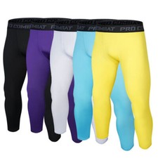 New Men's Compression Crop Pants Base Layer Sports Workout Running Gym Leggings