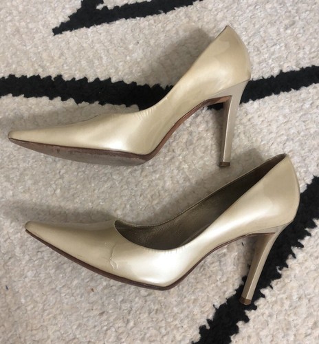 Patent Leather Pointed Toe Heels 8M Gold Champagne Color J Vincent - Picture 4 of 7