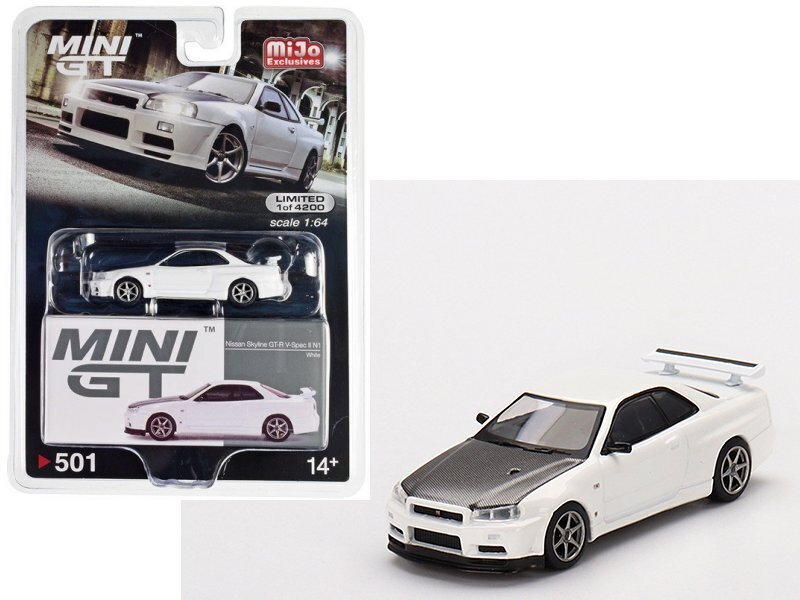 ミニカー NISSAN SKYLINE GT-R (R34) V-SPEC II Mini GT 1:64 Nissan Skyline GT-R ( R34) V-Spec II Bayside