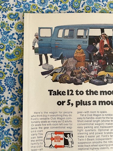 Vintage 1973 Ford Club Wagons Print Ad Ford Van Take 12 To The Mountains - Picture 4 of 7
