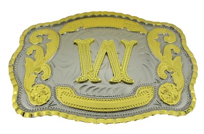 Silver Plated Initial Belt Buckle – Alphabet Letter A-Z – Western Rodeo Cowboy Style