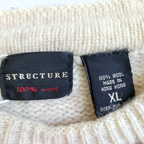 Structure Mens Wool Ivory Gray Blue Cable Knit Ski Sweater Sz XL (Runs Small) - Picture 3 of 3